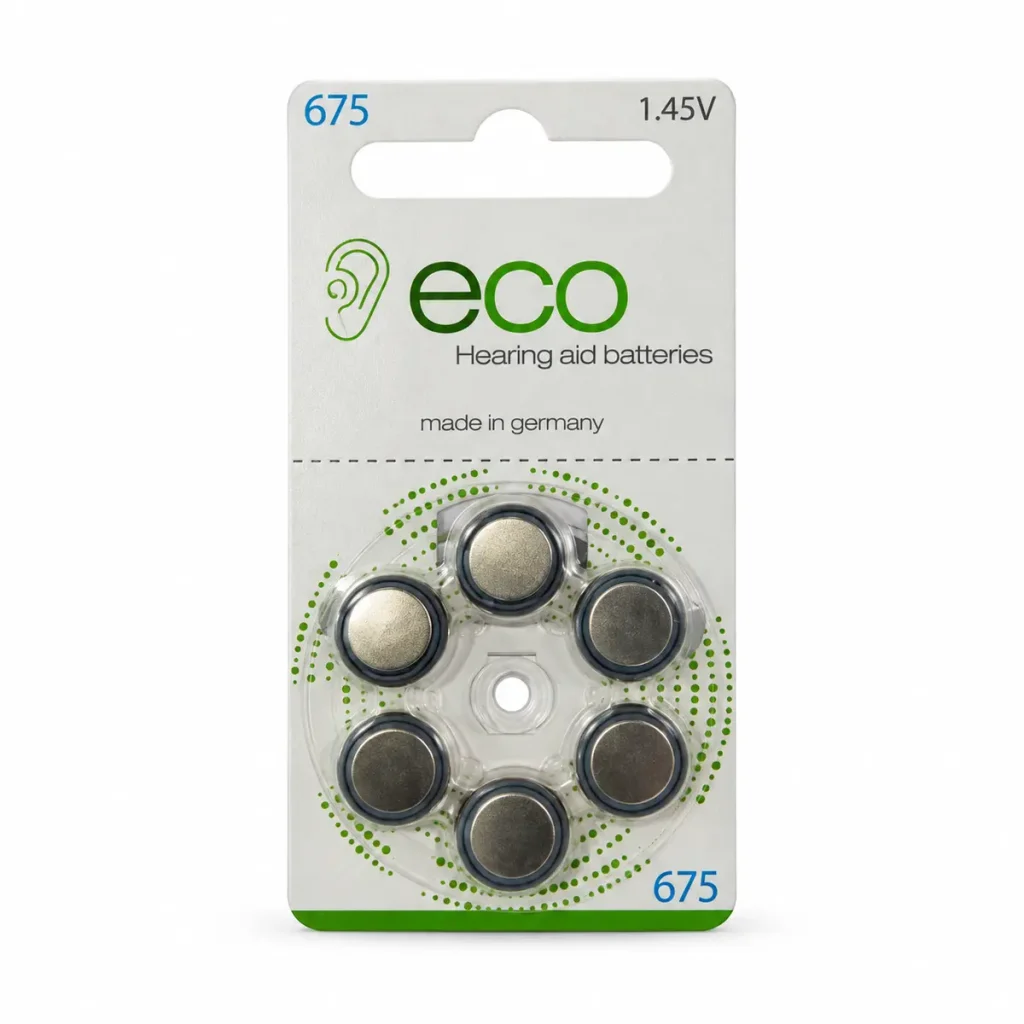 باتری سمعک اکو ECO سایز 675 با ولتاژ 1.45 ولت بسته 6 عددی